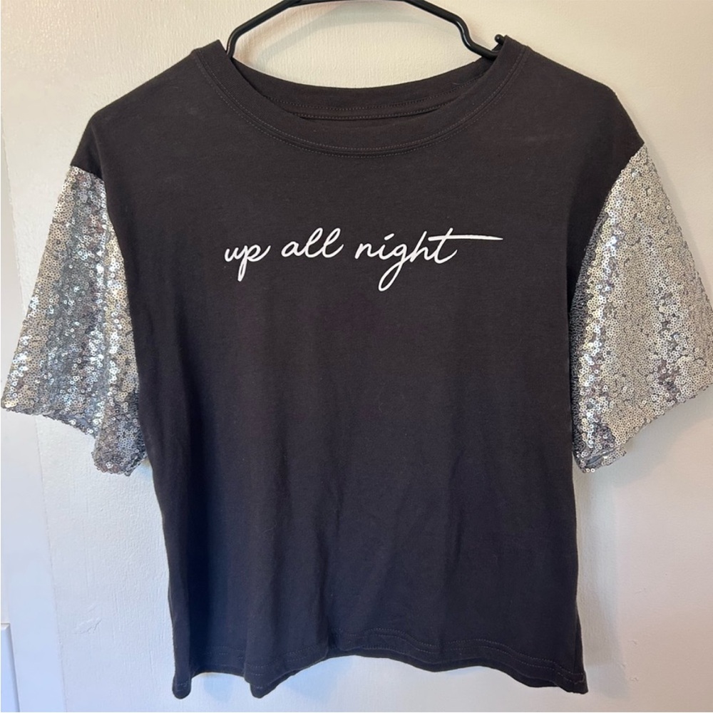 Black and Silver Sequin Sleeve Top
